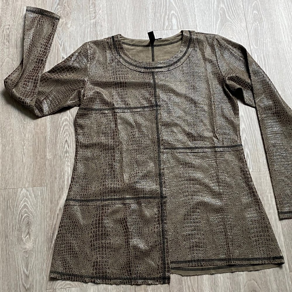 7) Ethyl Crocodile Snake Pr. Faux Leather Coating Raw Seam Goth Punk Top Tunic S